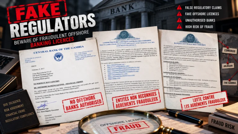 Comoros Fake Regulators, Gambia Fake Offshore Licences