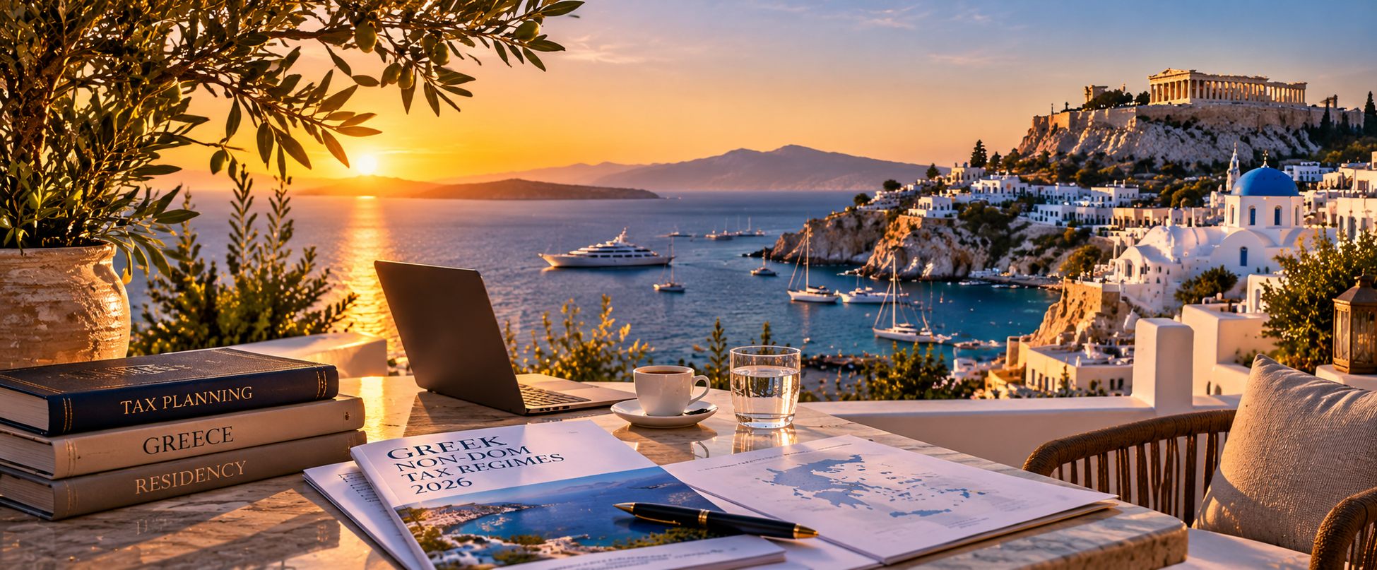 The Three Greek Non-Dom Tax Regimes Compared (2026): 50% Expat Exemption, 7% for Pensioners, €100,000 Lump Sum